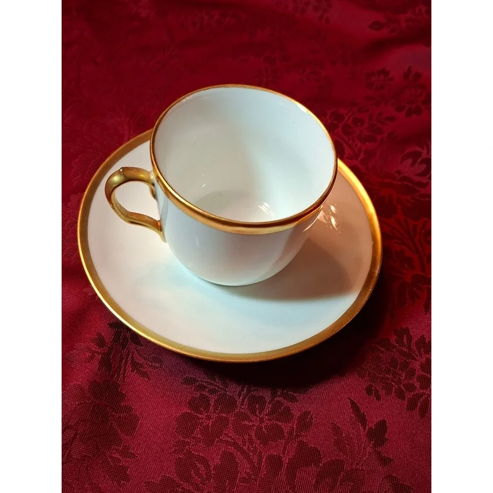 3 Haviland Limoges France Gold Gilt White‎ Porcelain Demitasse Cup & Saucers